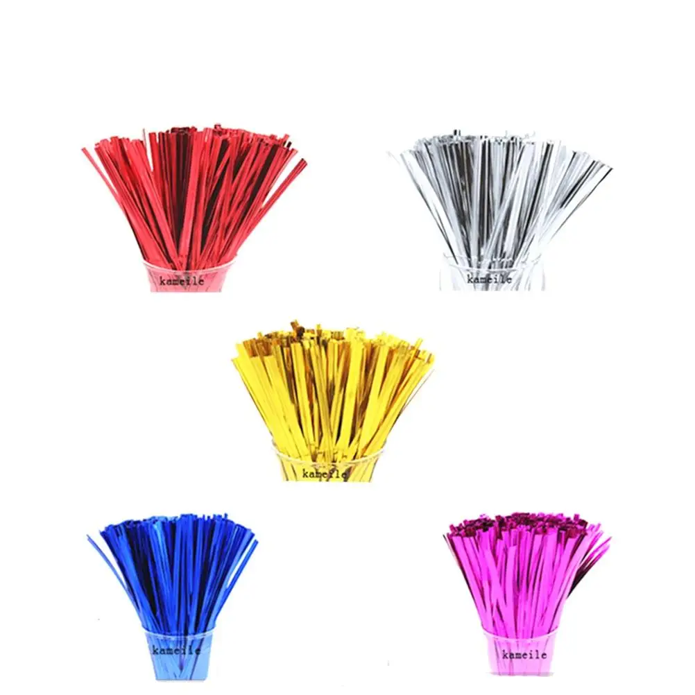 

100 Pcs Cello Candy Cake Pop Sticks Cellophane Gable Boxes Bread Ties Twist Metallic Iron Wire