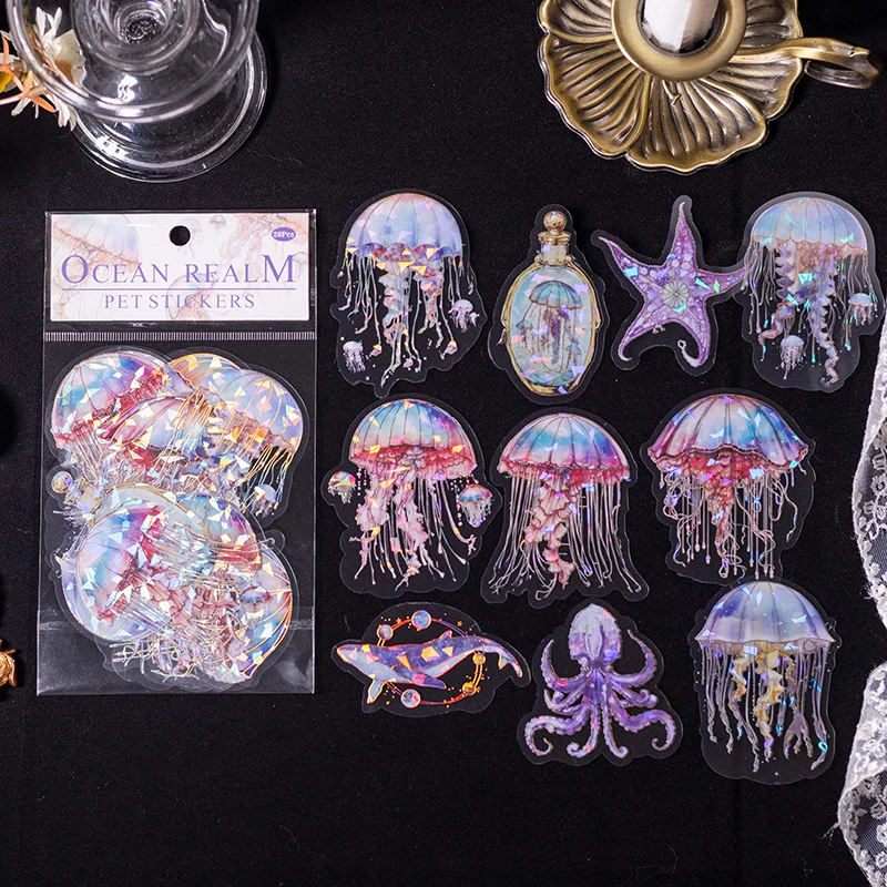 20pcs/pack Shell Light Underwater World Theme PET Stickers Art Collage Junk Journal Scrapbook Diary Album Decorative Stickers