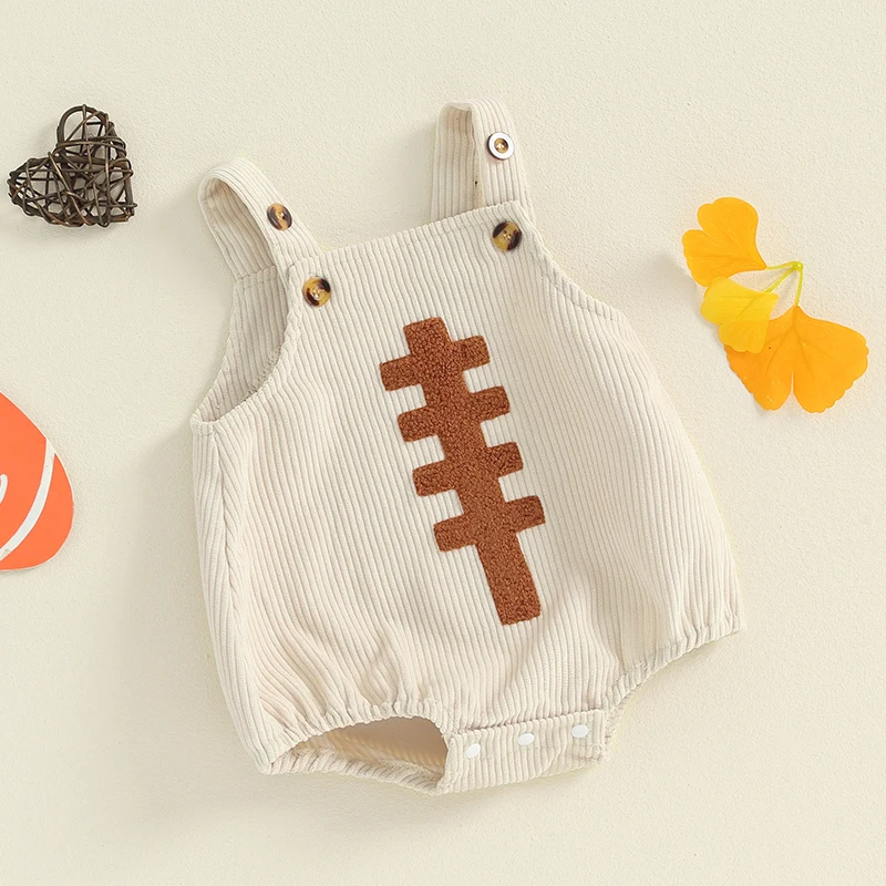 2024-05-29 Lioraitiin 0-12M Newborn Baby Boys Girls Overalls Sleeveless Football Embroidery Rompers Newborn Summer Fall Outfit