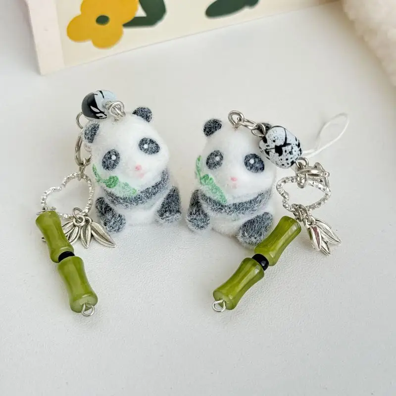 

3D Flocking Kawaii Panda Theme Keychain Dolls Cartoon Animal Pendant For Bag Mobile Phone Charms Home Decoration Birthday Gift