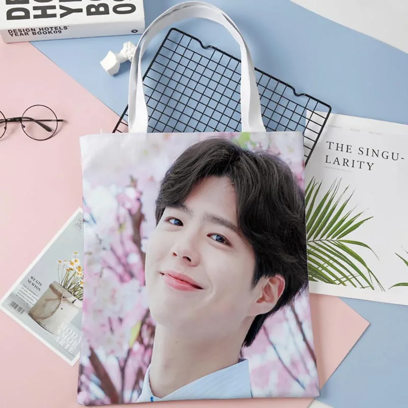 Custom Park Bo Gum Actor Tote Bag Cotton Cloth Shoulder Shopper Bags for Women Eco Foldable Reusable Shopping Bags 0414