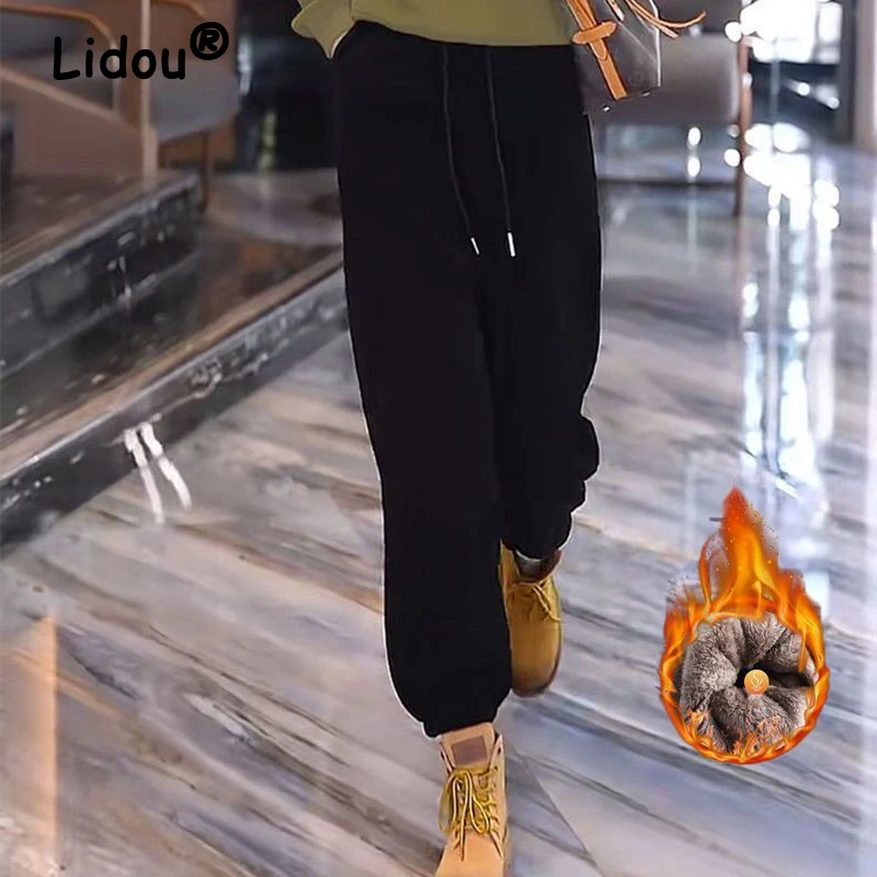 

Women Clothes Autumn Winter Vintage Corduroy Plush Thick Warm Harem Pants Y2K Female Casual Streetwear Loose Trousers Pantalones