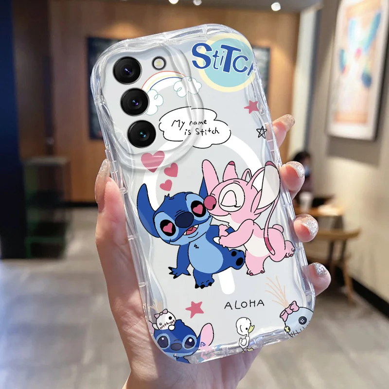 Disney Stitch Angel Cream Phone Case For Samsung A 73 72 55 54 53 52 51 50 35 34 33 32 31 30 50S 52S 30S Funda Shell Soft Cover