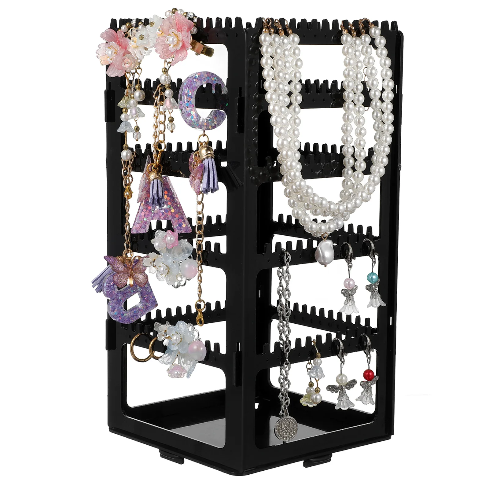 

Black Earring Stand Jewelry Organizer Rack Necklace Holder Storage Earrings Display Stand Rotatable Design Capacity Gifts