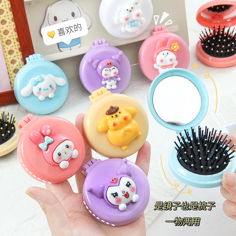 

Sanrio Hello Kitty Anime Folding Air Bag Comb Mirror Pocket Size Portable Travel Hair Brush Cosmetic Mirror Head Massager Relax