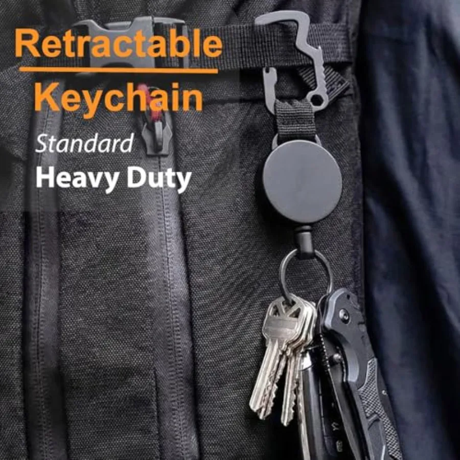 Retractable Key Chain Key-Rings - Heavy Duty Key Holder Belt Clip with Multitool Carabiner, Keychain Lanyard Badge Reels Pack o