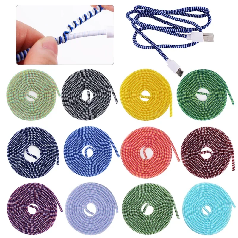 1.4M USB Charging Data Line Cable Protector Wire Cord Protection Wrap Cable Spiral Winder Organizer for iPhone Samsung Xiaomi