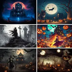 Bonvvie Halloween Party Photography Backdrop Horror Night Scary Pumpkin Moon Forest Castle Child Portrait Photoshoot Background