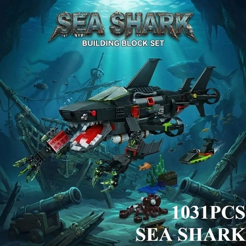 

Набор строительных блоков «Морская акула» (1031 деталь), модель спортивного автомобиля, коллекционные украшения, кирпичики, игрушки для самостоятельной сборки, подарки