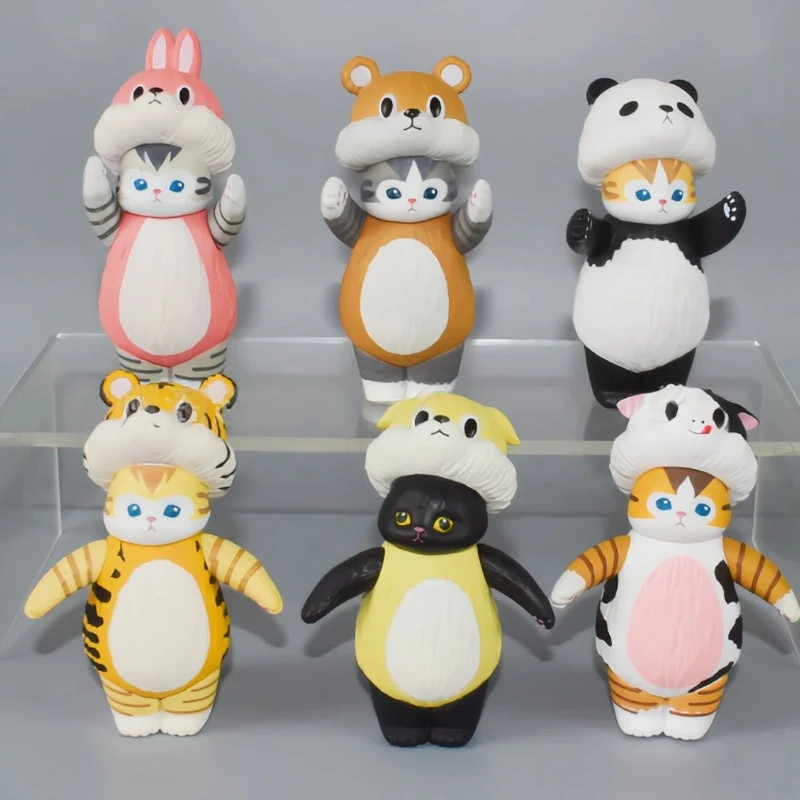 

Набор фигурок Mofusand: милые фигурки животных в головных уборах, ПВХ, в закрытой упаковке, кавайные фигурки, украшение для рабочего стола, игрушки, подарки на день рождения для девочек