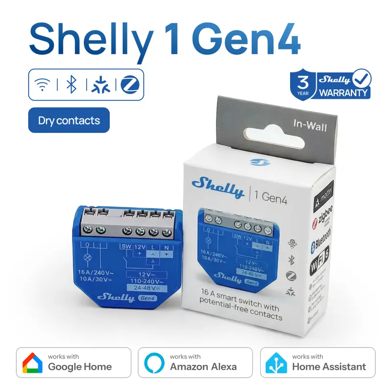 Shelly 1 Gen4 Zigbee Dry Contact Wifi Smart Switch Matter For