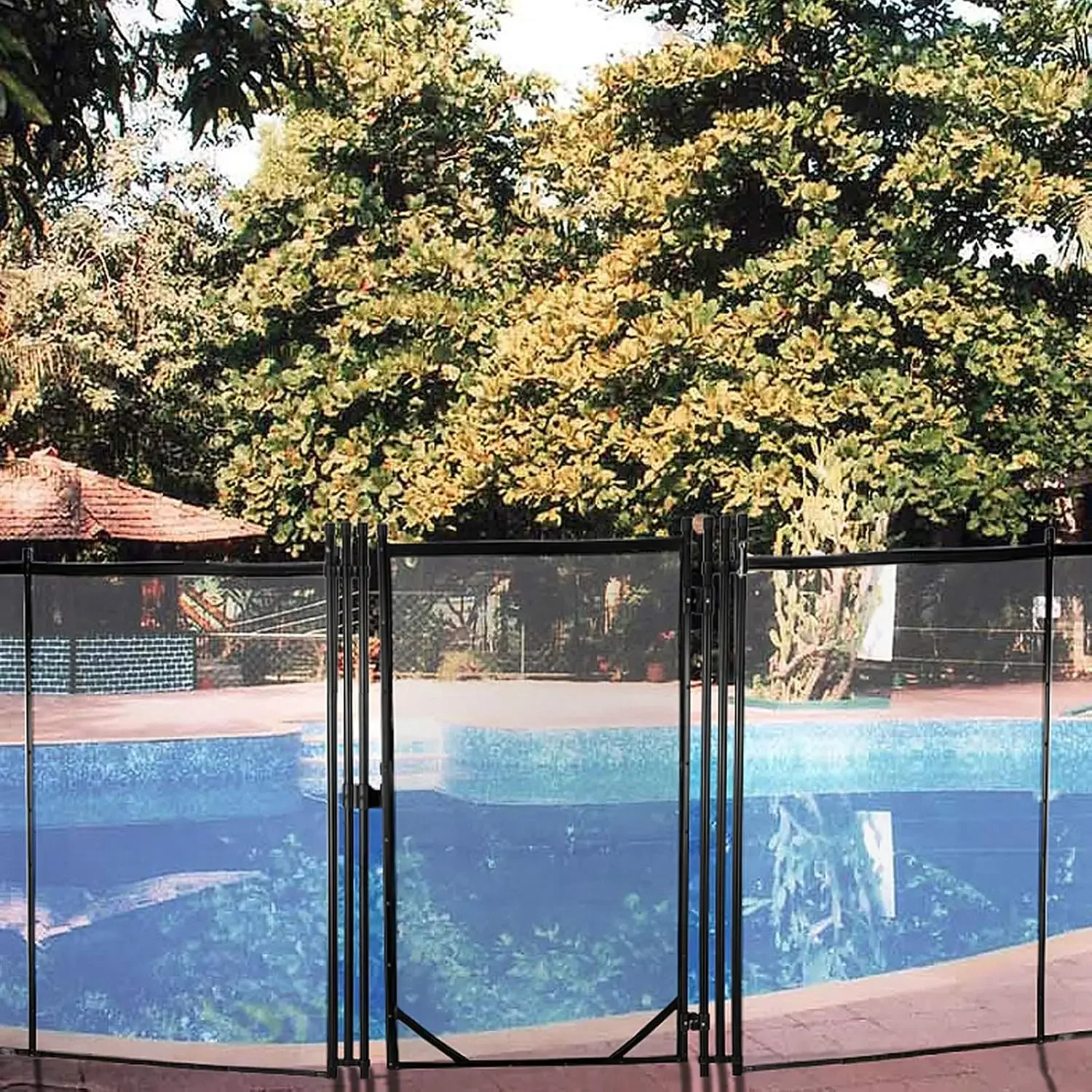 Puerta de valla de seguridad para piscina extraíble, 4x2,5 pies, cerradura manual, negra, adaptable con valla para piscina Happybuy