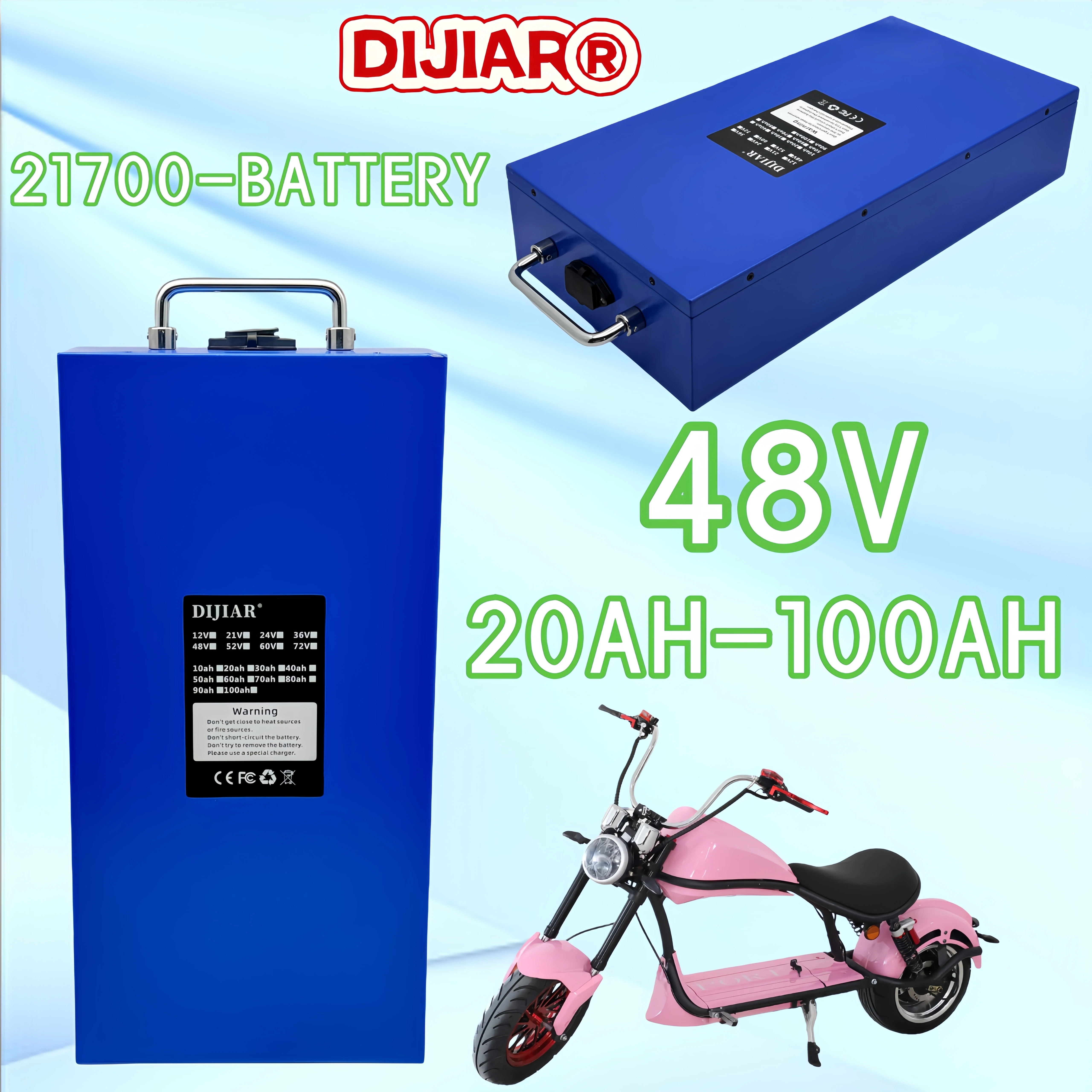 بطارية ليثيوم أيون 21700 جديدة 48 فولت، سعة 20AH-100AH، نقل جوي، BMS35AH مدمجة، تطبيق 500 وات + شاحن #1