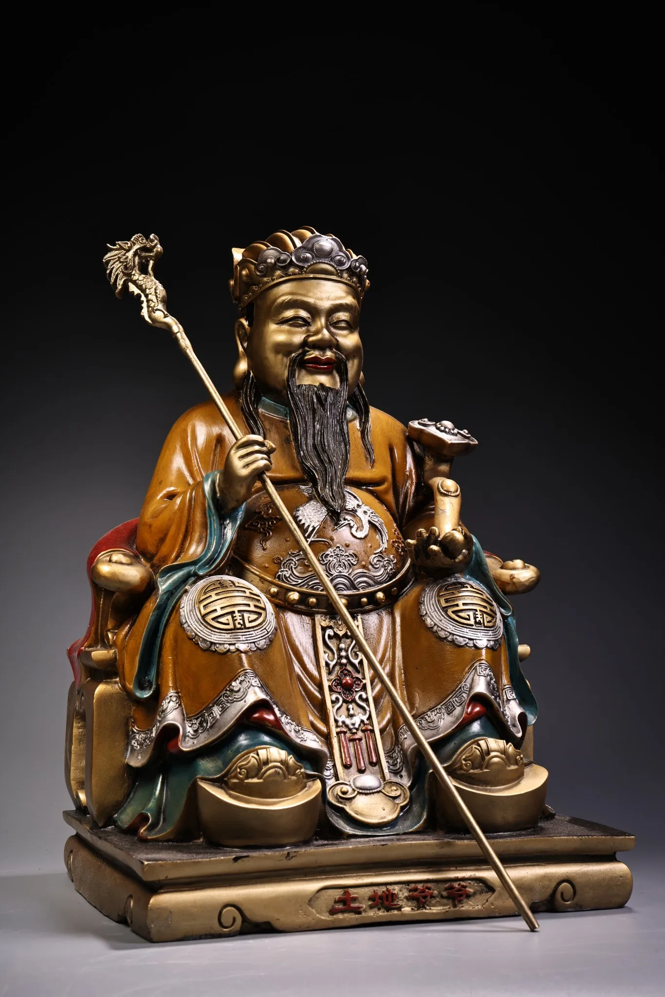 

15"Tibetan Temple Collection Old Bronze Painted High Relief Ruyi Land Grandpa Immortal My Guardian Buddha Worship Hall