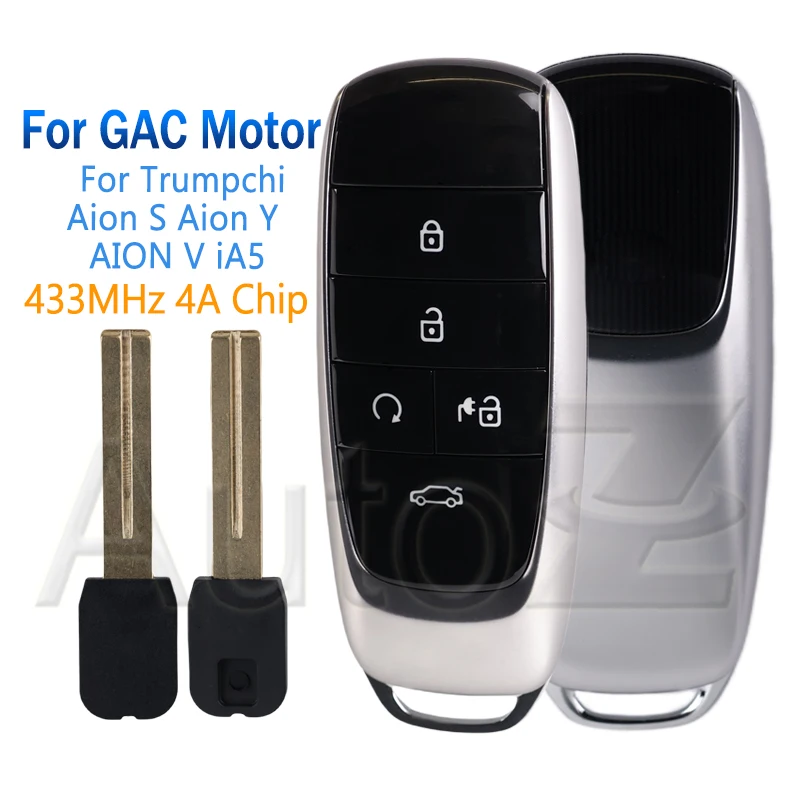 433MHZ Keyless Start Smart Car Key for GAC Motor for Trumpchi Aion Y Aion S AION V IA5 4A Chip 5 Buttons Auto Smart Remote key