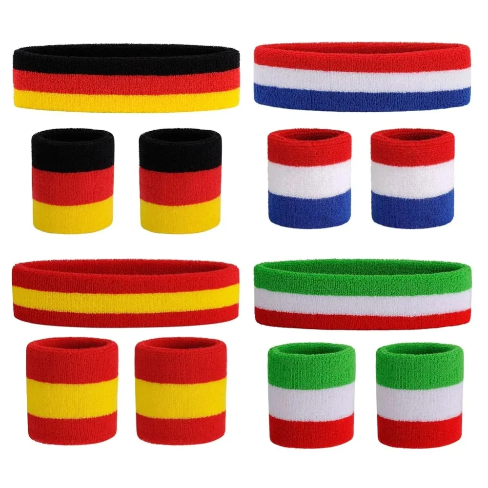 New Hot Cotton Head Athletic Sweatband Hairband Headbands Wristband Set in 3Pcs Sweat Band for Running Cycling Yoga Spa Wicking
