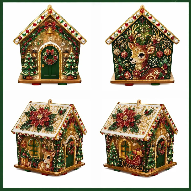 3D-Diamantmalerei Weihnachtshütte-Set, DIY-Handarbeit, Kristall-Strass-Haus, Bastelartikel, festliches Weihnachtsschmuck-Geschenk für Kinder und Erwachsene – Detail 14