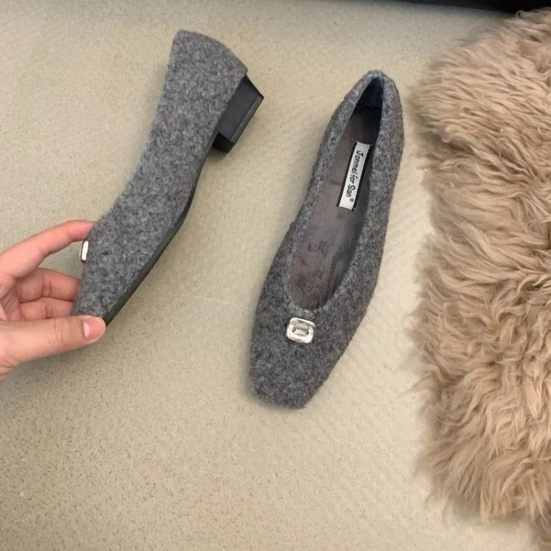 الفرنسية أشار تو الفم الضحلة داخل زيادة أحذية واحدة ريترو جديد حجر الراين الخريف الشتاء الأحذية النسائية #4