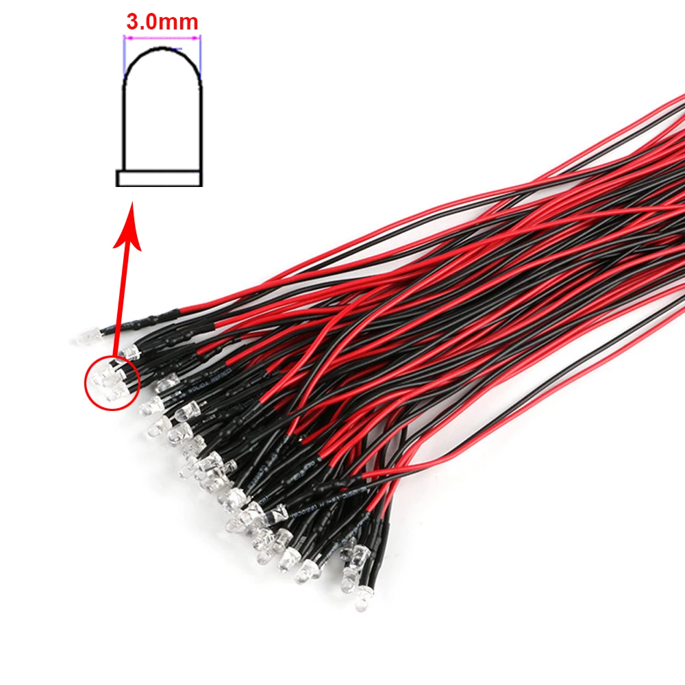 5pcs 3mm F3 LED 5V-12V 0.1W 20cm With Wire Pre-wired White Red Green Blue Yellow Diode Lamp Light Decoration Emitting