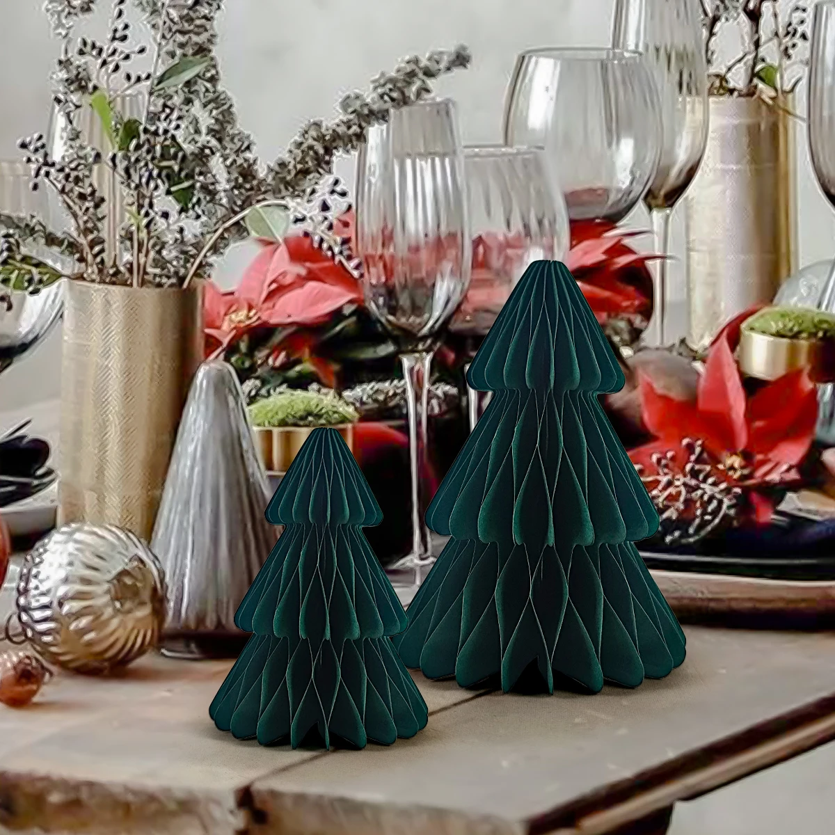 1/3Pcs 3D Christmas Tree Honeycomb Desktop Ornaments Paper Flower Ball for Xmas Merry Christmas Theme Party Decoration
