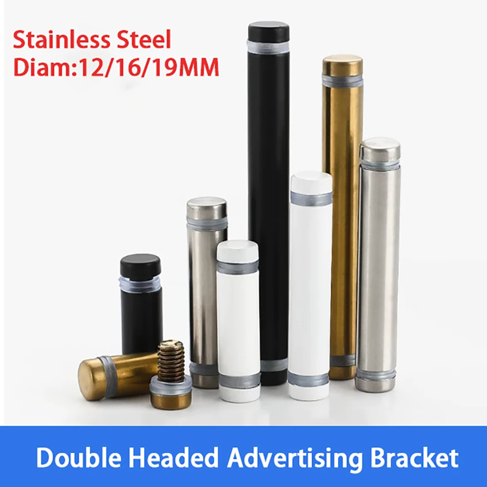 White Double Headed Advertising Bracket Nail Stainless Steel Nail Advertising Board Fixing Screw Glass Fastener Dia 12/16/19MM