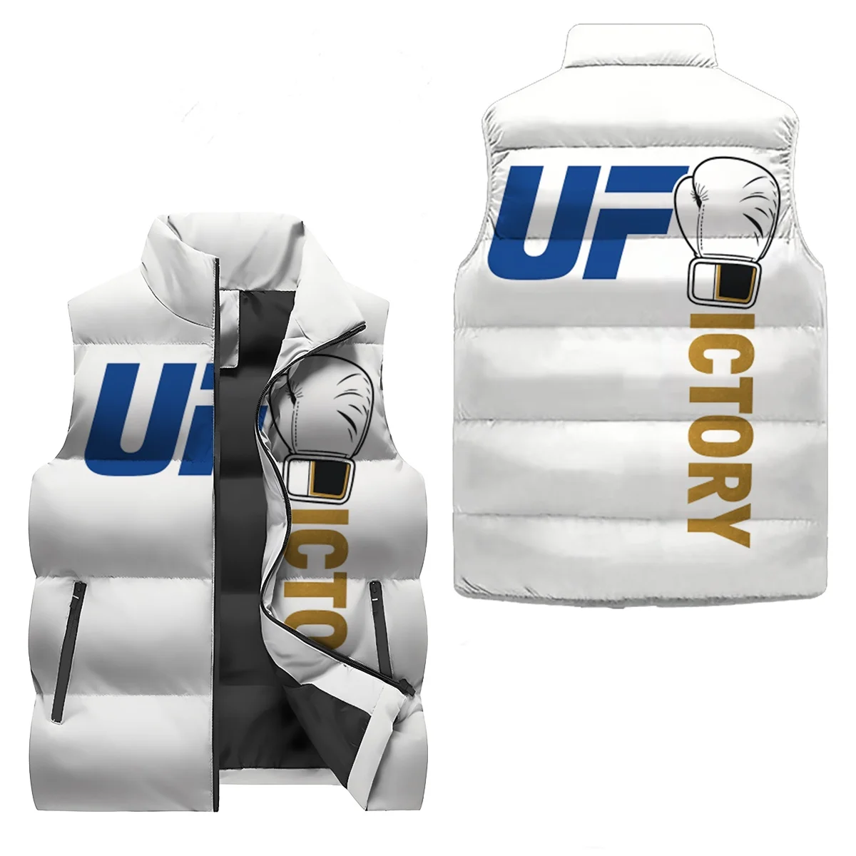 

Повседневный жилет на молнии, мужская зимняя толстая бархатная майка с 3D принтом UFC, простой узор, мужское облегающее универсальное пальто без рукавов