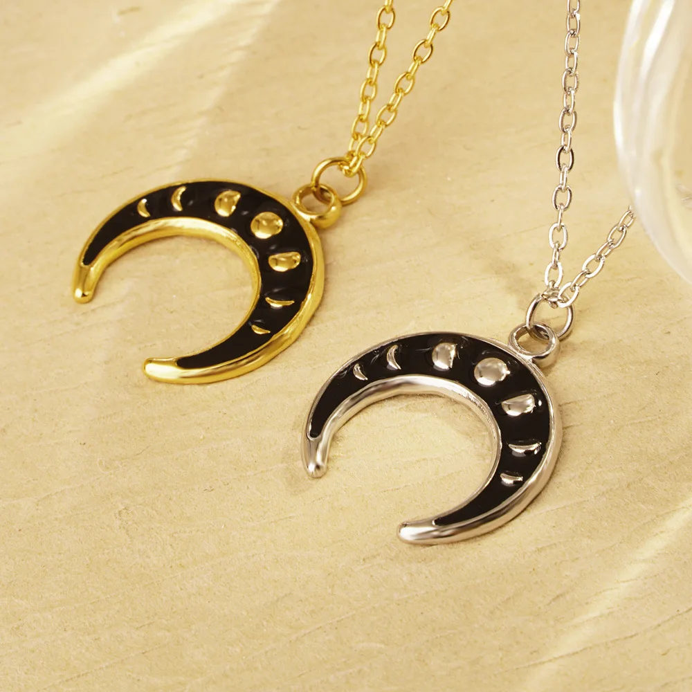 Stainless Steel Women Delicate Moon Lunar Phase Pendant Necklace Jewelry Gift