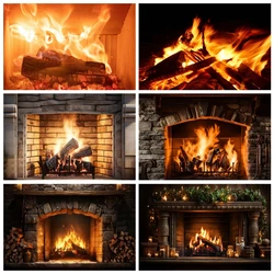 Burning Firewoods Backdrop Blazing Fire Flaming Woods Warm Fireplace Photography Background Winter Christmas Party Decor