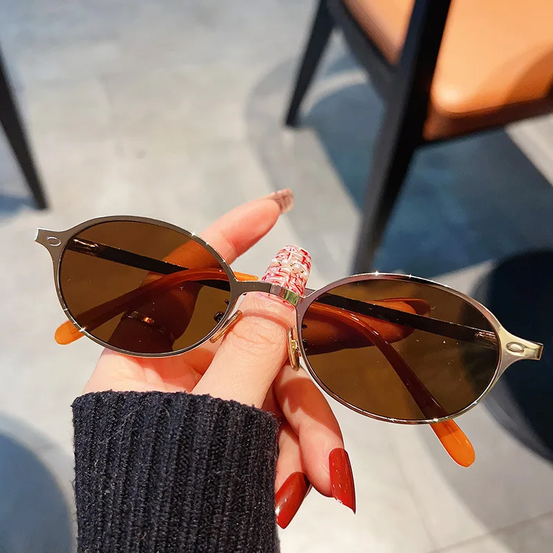 Neu eingetroffen: Metallrahmen-Ellipsen-Sonnenbrille für Damen und Herren – Runde Marken-Sonnenbrille, ovale Brillen für Sie und Ihn