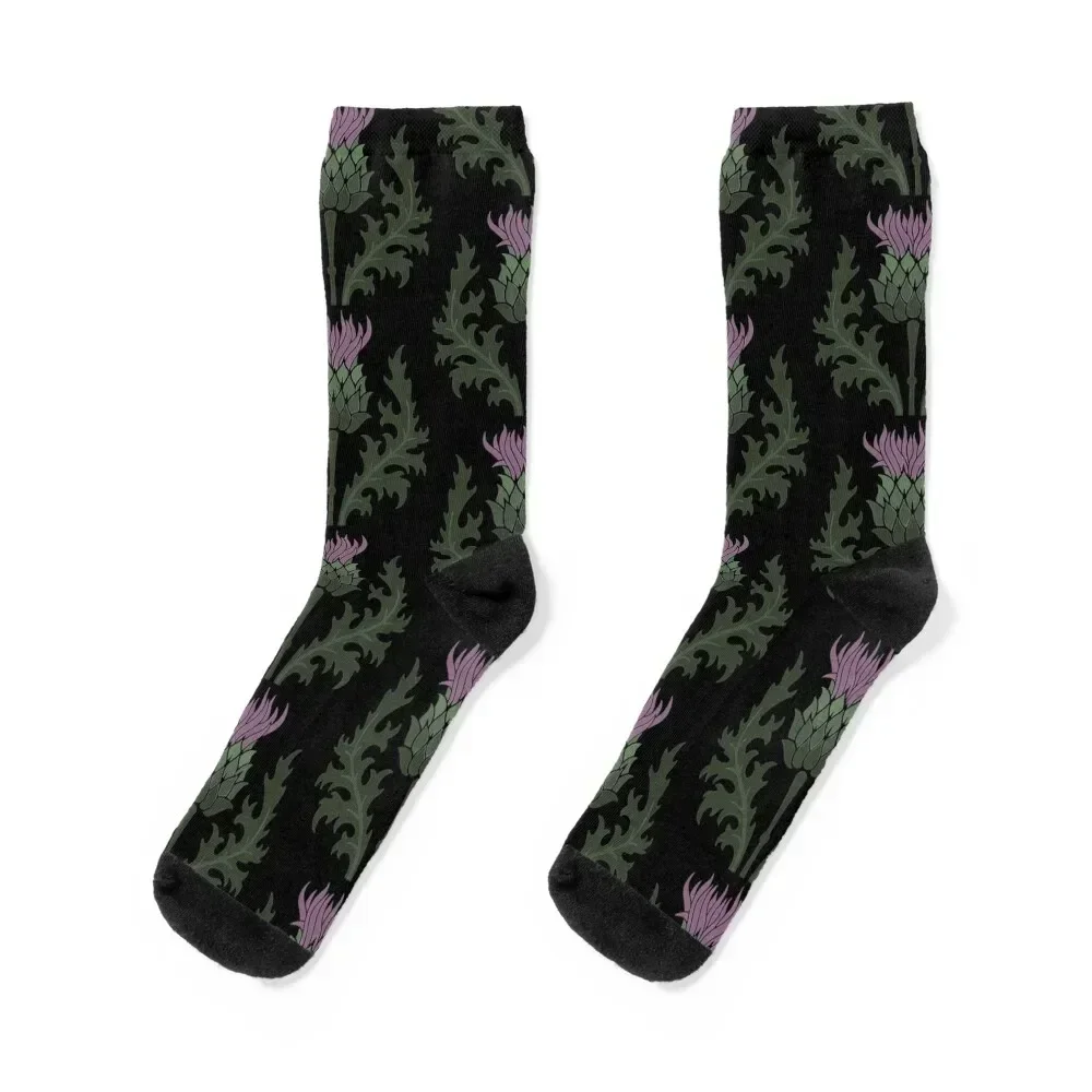 

Scottish Thistle Flower of Scotland on Black Socks cute aesthetic Christmas FASHION Ladies Socks Men's