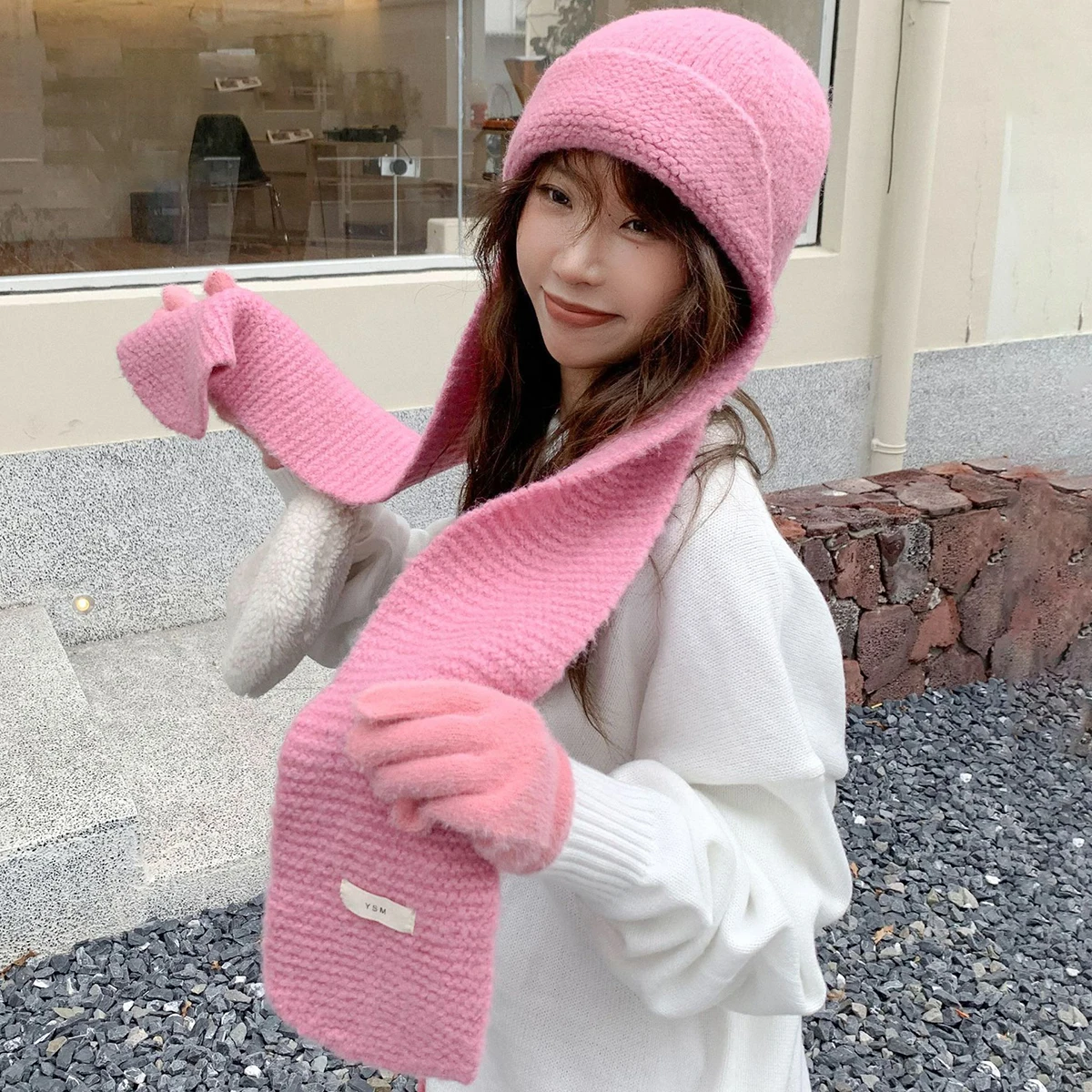 Dames Hoed Sjaal Set Winter WARM Gebreide Mutsen Nekwikkels Alles-in-één pet Effen Zwart Wit Roze Paars Beige Breien Caps Dames