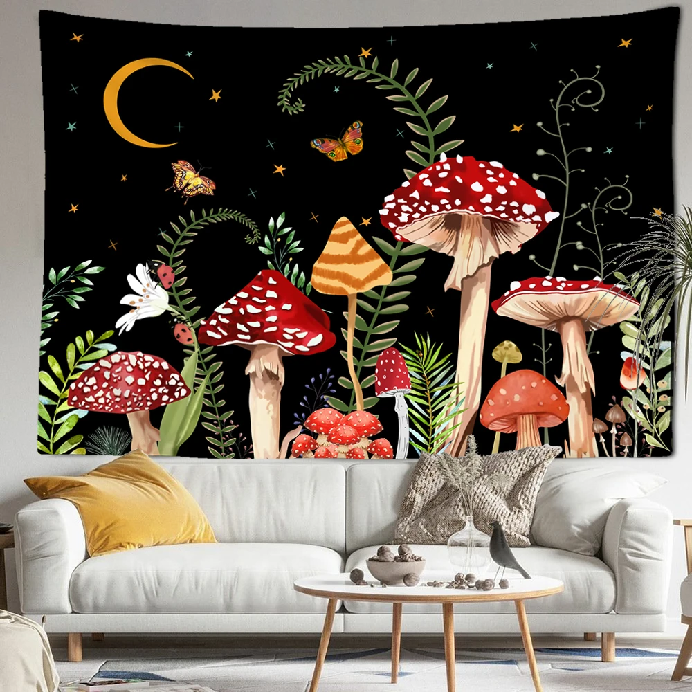 Cartoon Butterfly Mushroom Tapestry Wall Hanging Kawaii Psychedelic Witchcraft Abstract Bohemian Bedroom Living Room Home Decor