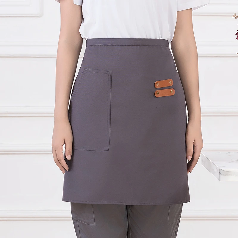 Customizable Logo Canvas Waterproof Half Apron Waiter Uniform with Pocket for Waitress or Baking Mats 8 Colors Size 53*65cm