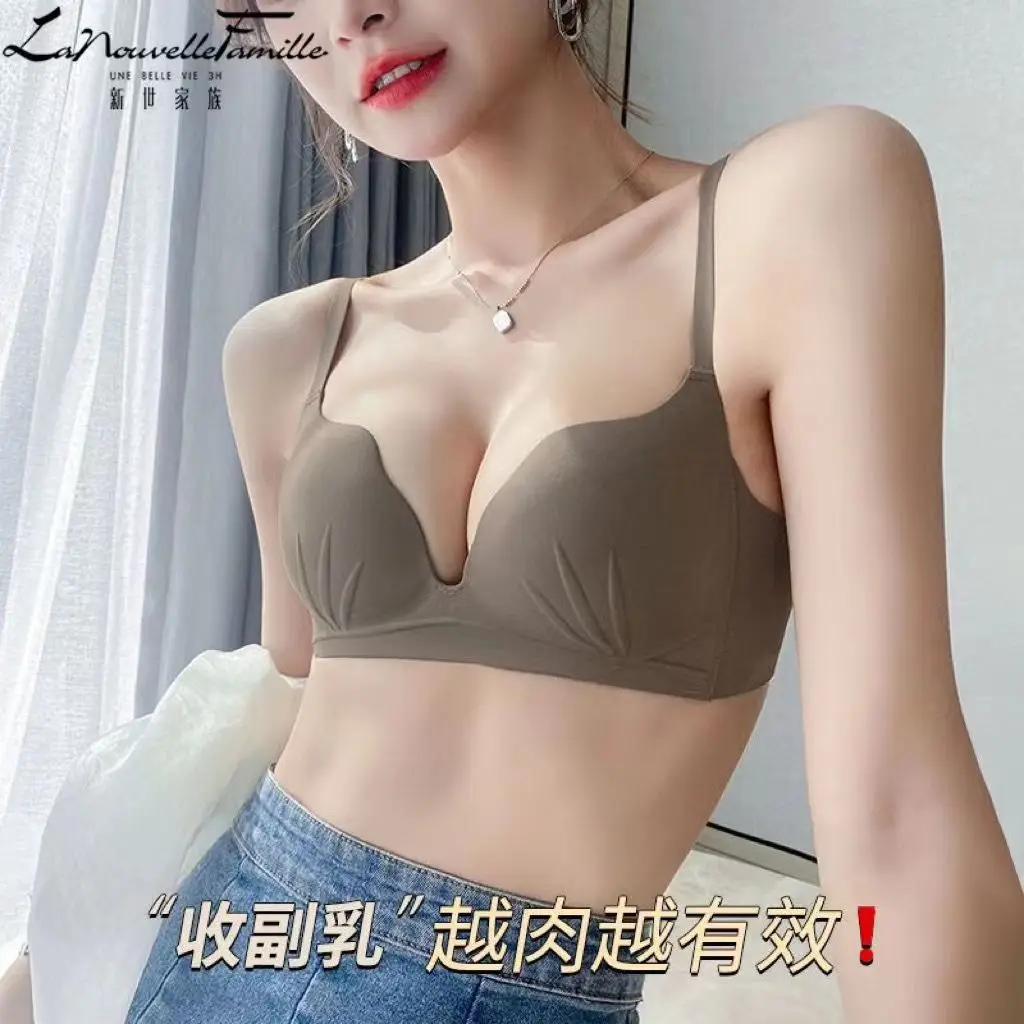 Sexy lingerie ladies summer thin small chest gathered vice-anti-sagging summer non-marking bra