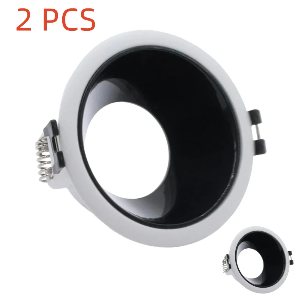 2 pçs branco-preto redondo led recesso quadro de teto redondo dia90mm gu10 mr16 para baixo luz corte buraco 80mm led holofote montagem dispositivo elétrico