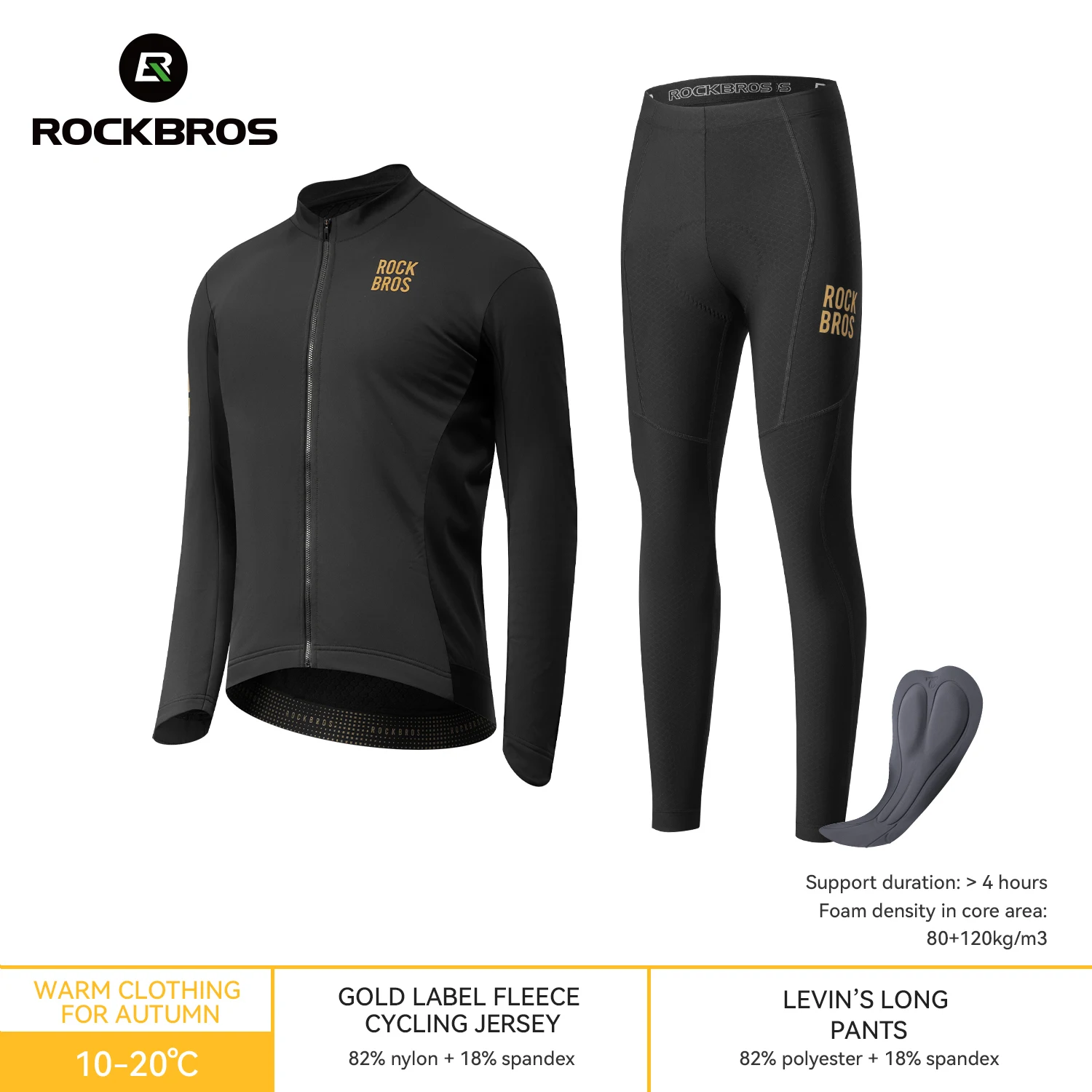 ROCKBROS Autumn Winter Cycling Suit Windproof Warm Fleece Jacket Waterproof Thermal Coat Padded Pants Cycling Outfit Clothing