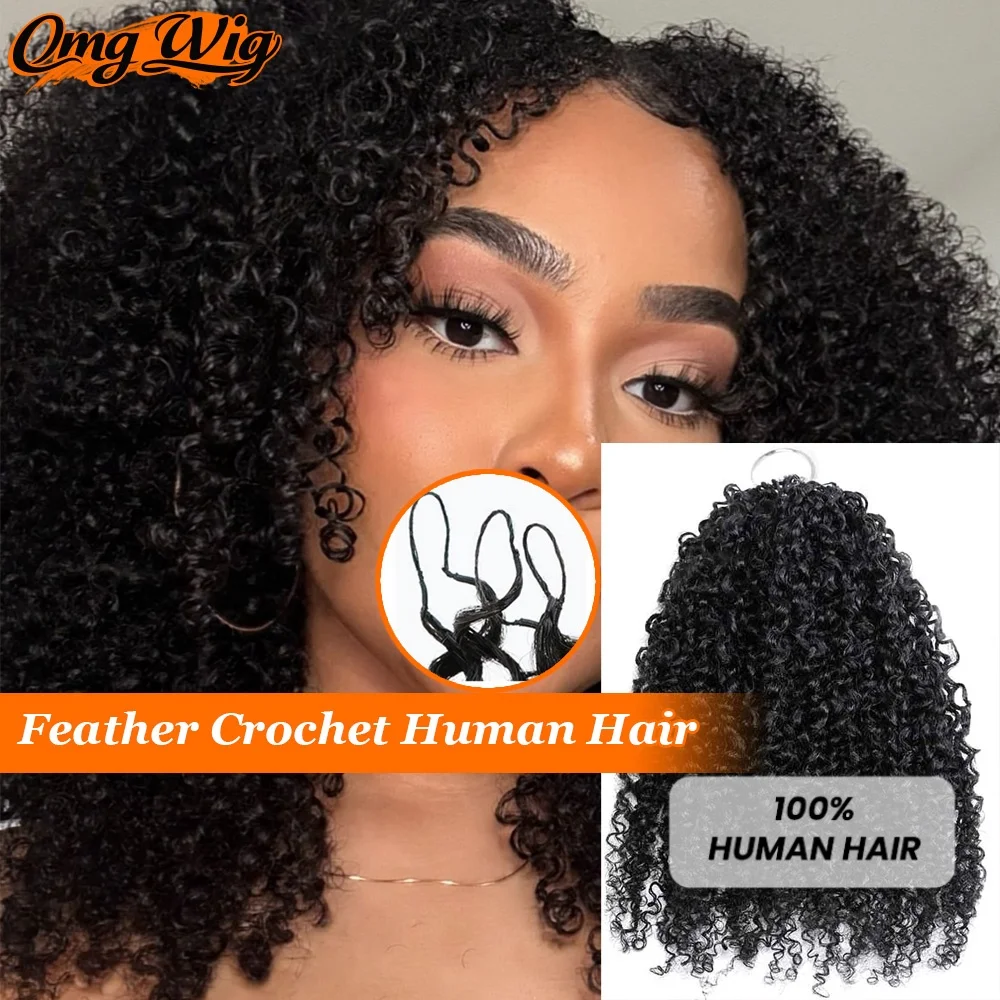 

Натуральный черный цвет, наращивание волос крючком 3-го поколения, бирманские кудрявые вьющиеся перья, вязанные крючком человеческие волосы для женщин