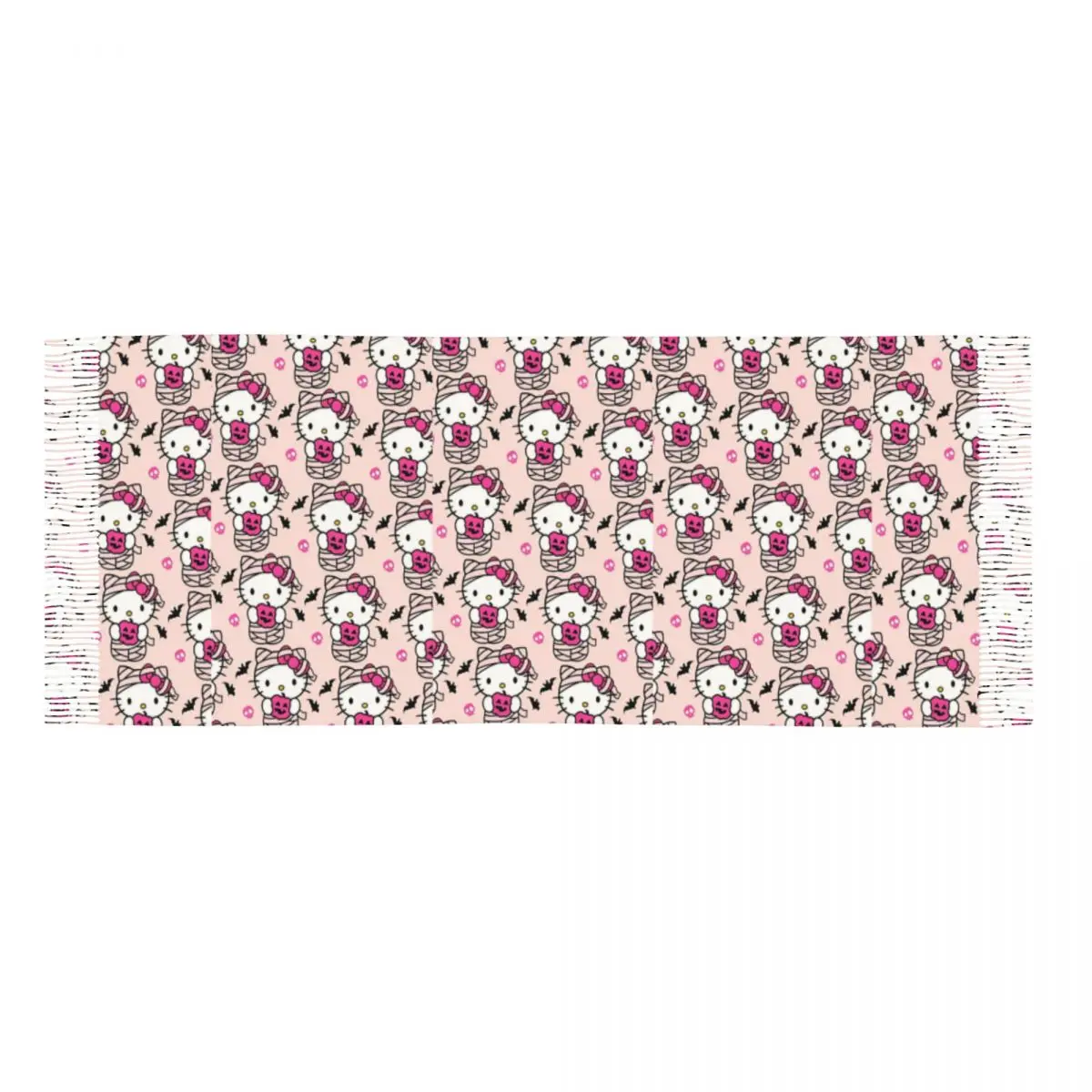 هالو كيتي وشاح الهالوين للمرأة خريف شتاء شالات الكشمير والتفاف الكرتون الخفافيش الأوشحة الطويلة مع شرابة للسيدات