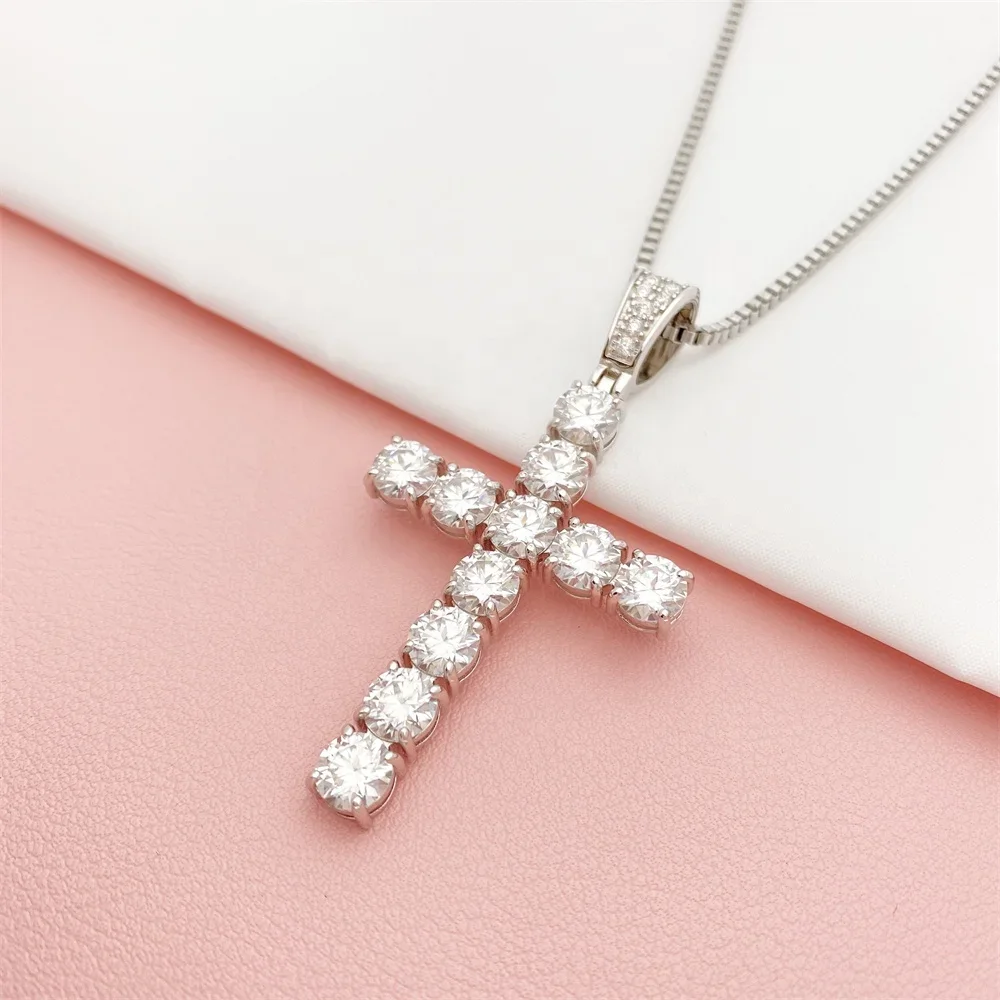 

Bling moissanite 925 sliver gold pendant men fine jewelry silver cross pendent necklace