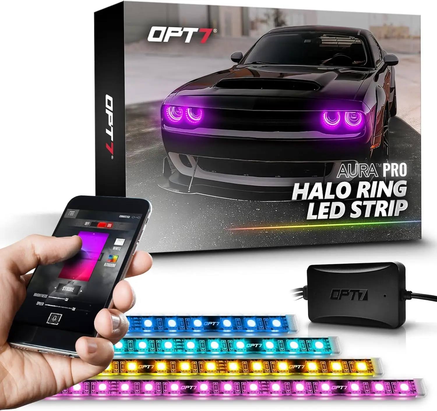 Aura Pro Halo Light DRL for 2008-2023 Dodge Challenger with App Control, Smart-Color LED, Multi Colors Mode, Demon Eye, Angel Ey