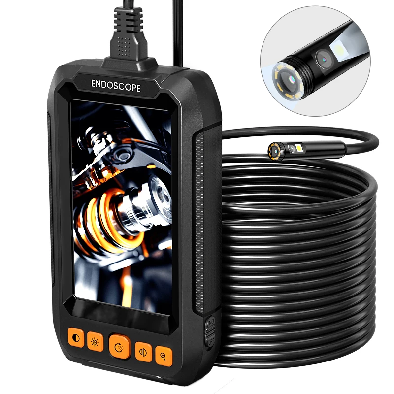 Boroscope avec écran IPS 4,3'', options caméra simple et double, câble rigide de 2 à 100 m, conception remplaçable, 8 mm, IP67, pour inspection automobile