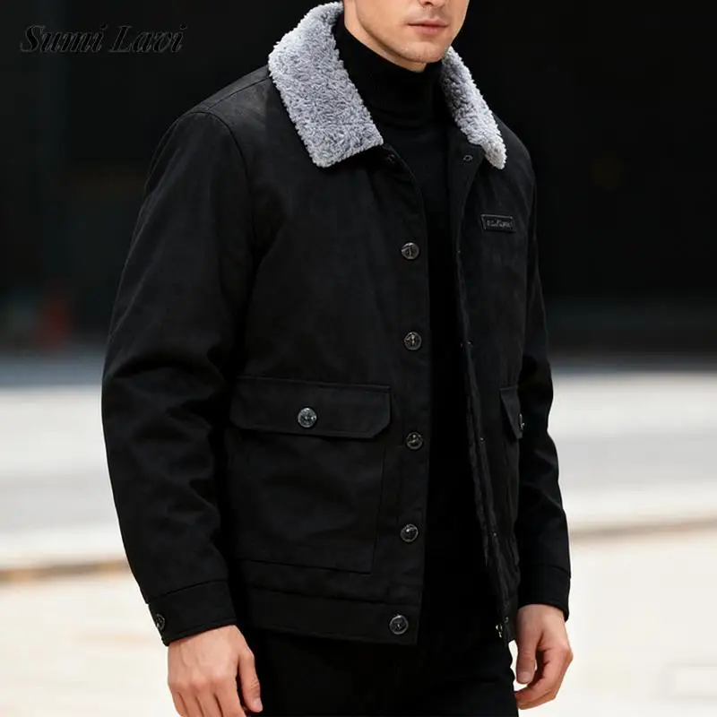 

Модные мужские куртки на флисовой подкладке, винтажное пальто с отложным воротником для мужчин, осенне-зимняя повседневная повседневная однотонная верхняя одежда