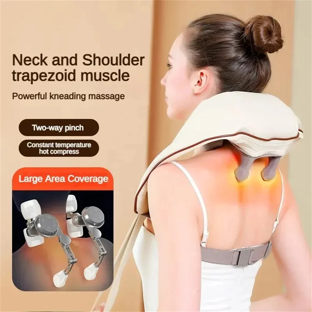 Wireless Electric Shiatsu Neck and Back Massager Soothing Heat Deep Tissue 5D Kneading Massage Pillow Shoulder Leg Body home