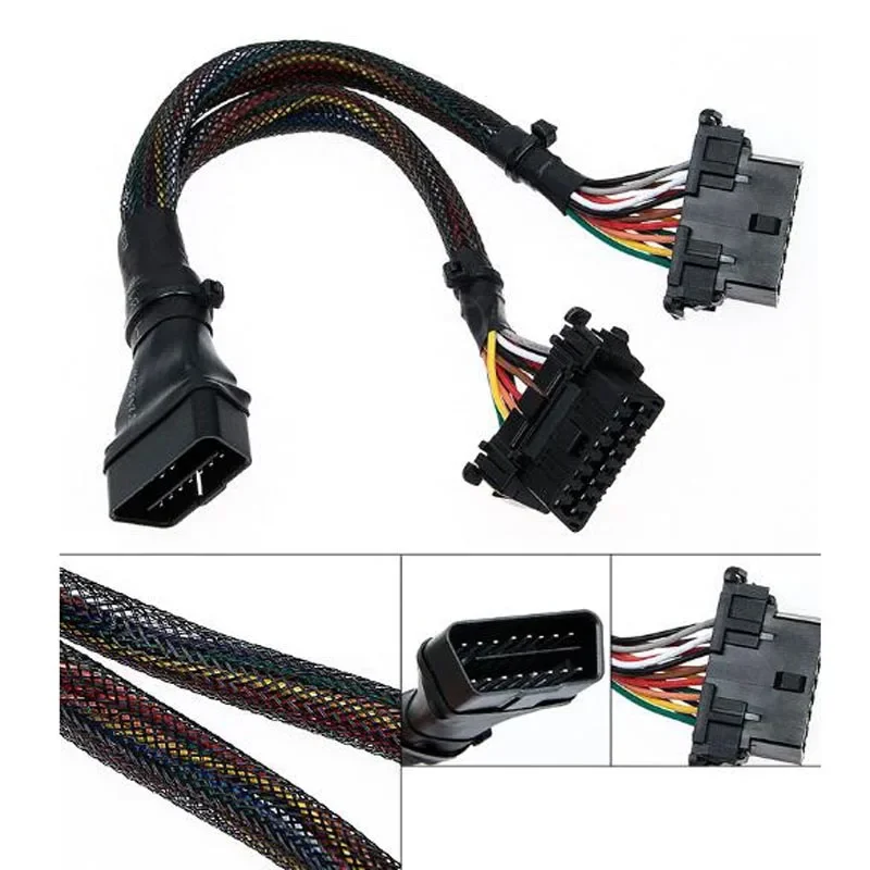 In Stock OBD2 2 In 1 Extension Cable 30CM 16 Pin Obd 2 Male To 2 Female OBD Car Connection Conversion Plug Socket for Kia