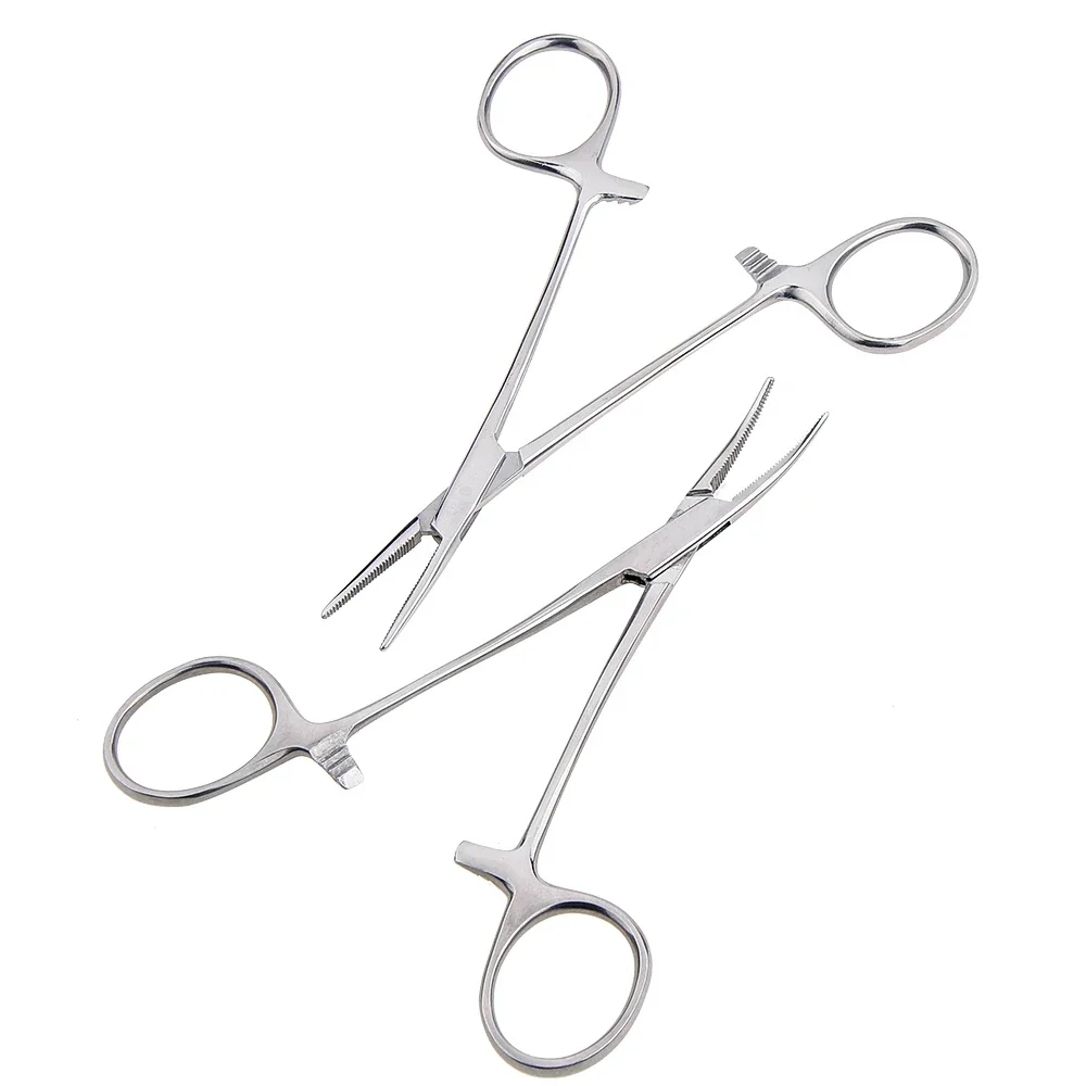 Stainless Steel Dog Nose Ear Hair Tweezers Hemostat Locking Forceps Straight Curved with Serrated Jaws Clamping Fishing Pliers