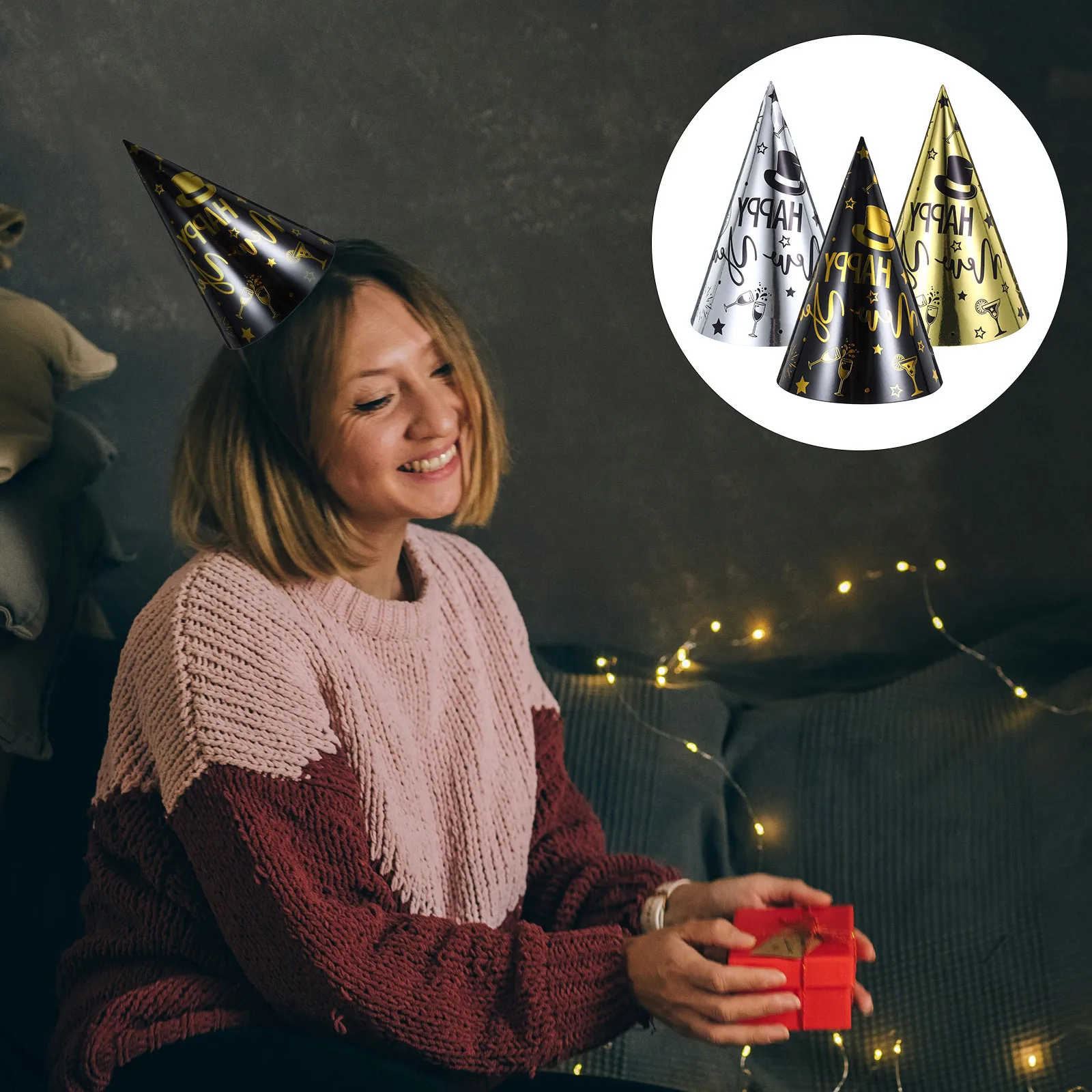 

30pcs New Year Party Hats Assorted Colors Lightweight Reusable Happy New Year Cone Hat 2025 Party Favors Novelty Decorations