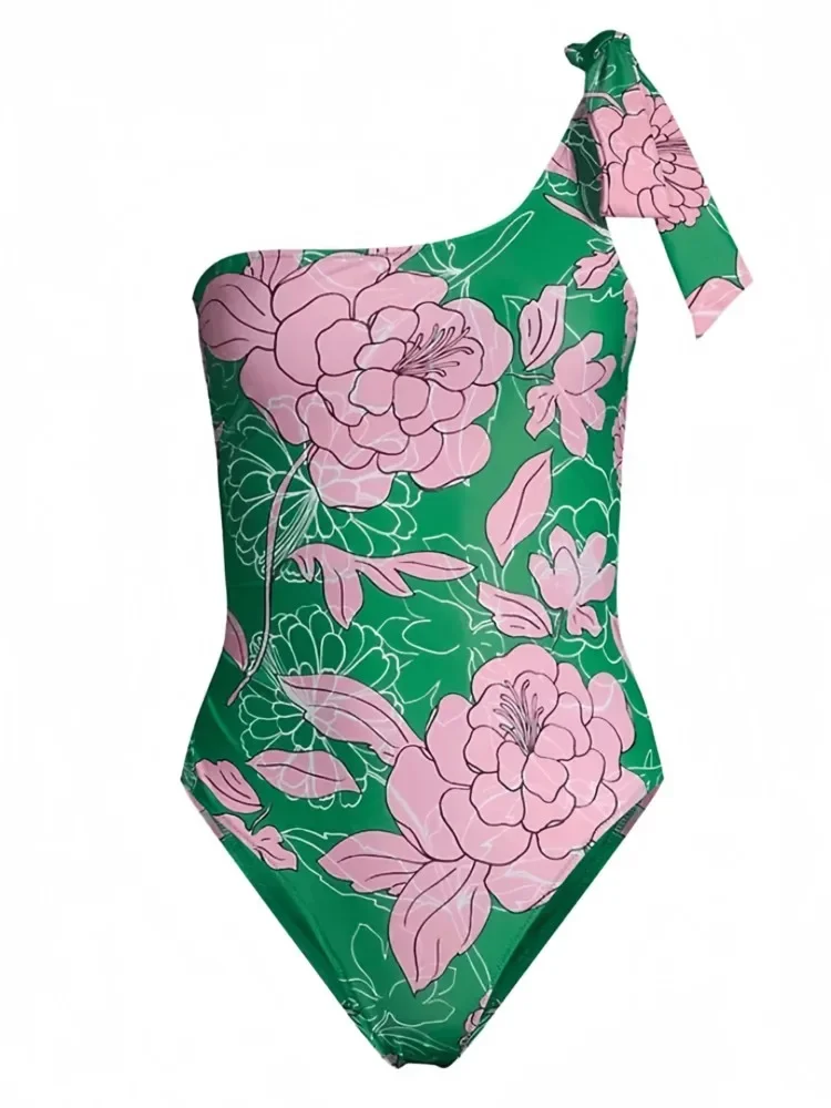 Bikini Retro con estampado de flores, traje de baño de una pieza a la moda y falda ajustada para cubrir, vendaje para mujer, playa de verano, elegante de lujo