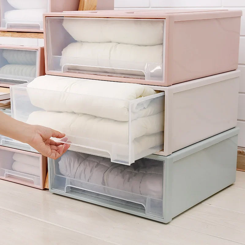 Stackable Storage Box Plastic Drawer Organizers Transparent Wardrobe Desktop Boxes Cabinet Closet Organizer Box Home Storage Bin