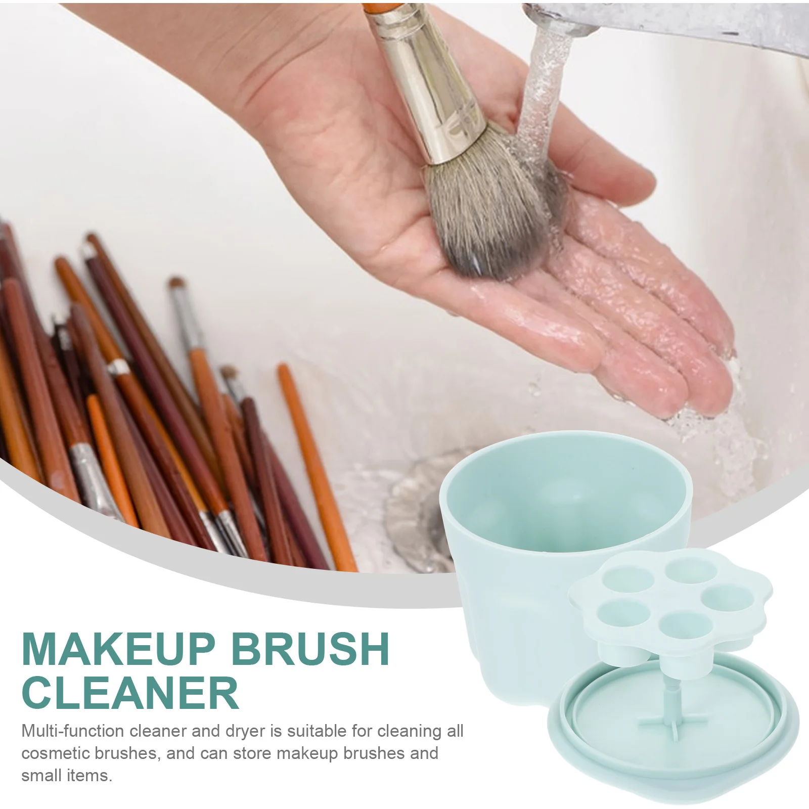 

Makeup Brush Cleaning Box Durable PP Tpr Portable Drying Rack Holder Makeup Brush Cleaner Pad Space Saving Storage