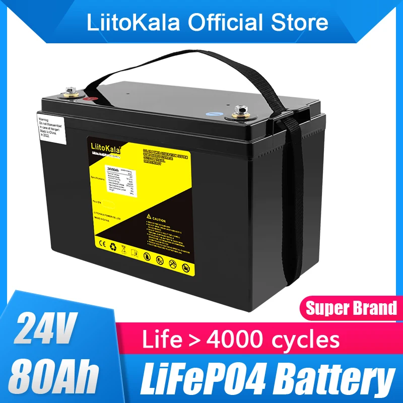 LiitoKala 24V 80Ah Lifepo4 battery lithium with 100A BMS for inverter solar panel scooter backup power boat light 29.2V 10A